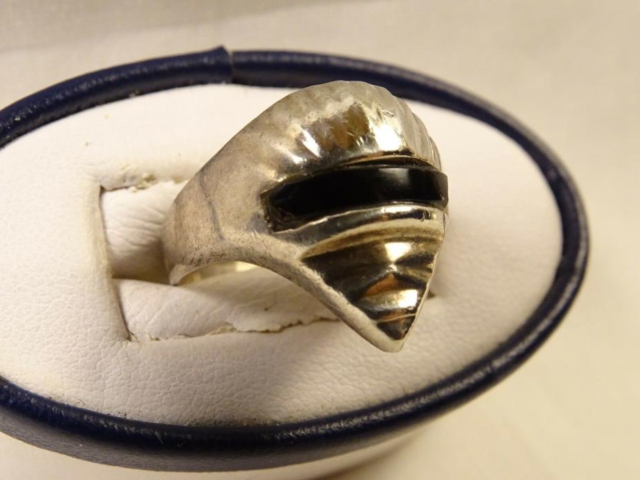 Nice Vintage Handmade Sterling Silver Black Enamel Bird Claw Sz 8 Ring
