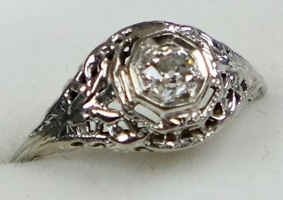Vintage Art Deco 18K Gold Diamond .35ct Engagement Ring Filigree Setting ER1021