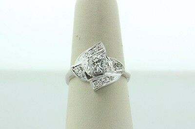 Antique Art Deco 14K White Gold 0.78ct Euro Cut Diamond Engagement Ring - Size 8