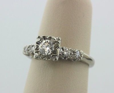 Antique 1930's Estate Art Deco 18K 750 White Gold Diamond Engagement Ring-Size 6
