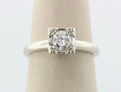 Antique Art Deco 14K White Gold 0.45ct Old Cut Diamond Engagement Ring - Sz 6.5