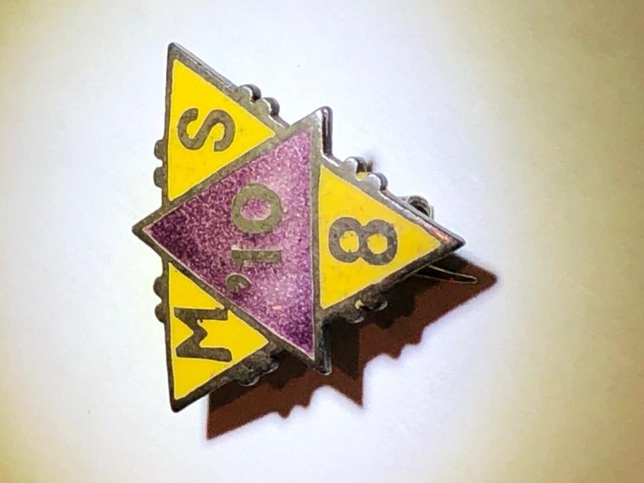 ANTIQUE STERLING SILVER ENAMEL BASTION BROTHERS MASONIC TRIANGLE PIN M S 8 10