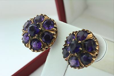 Art Deco 14K 585 Rose Pink Gold 17.5ct Purple Amethyst Screw Clip Stud Earrings