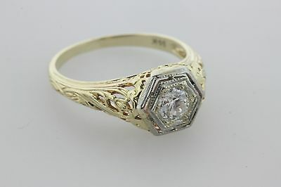 Antique 14K Art Deco Estate 0.35ct Old Cut Filigree Diamond Engagement Ring- 6.5