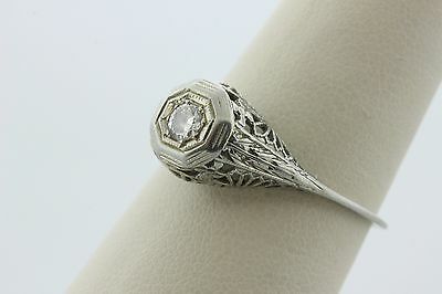 Antique Art Deco 14K White Gold 0.25ct Old Cut Diamond Engagement Ring - Size 9