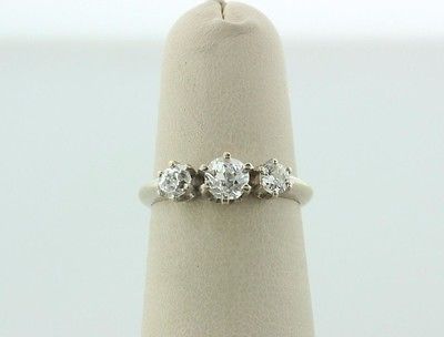 Antique Art Deco 14K White Gold Old Cut 0.85ct Diamond Engagement Ring - Size 6