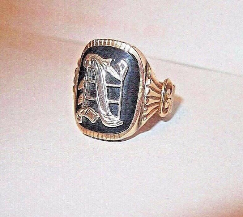 Antique VTG Art Deco Exotic Big 10K Onyx N Signet Monogram Estate Ring Sz.9