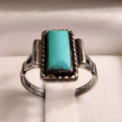 Sterling Silver Turquoise Ring Antique Art Deco 1920-30s Hallmarked