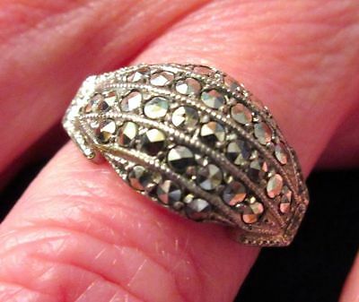 Antique Art Deco Sterling Silver Marcasite Dom Shaped Ring 1920-30s