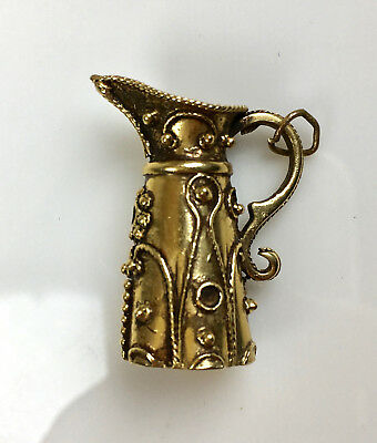 Vintage Large 14K Gold Etruscan Style Pitcher Charm  Lots of Detail  Top Quality