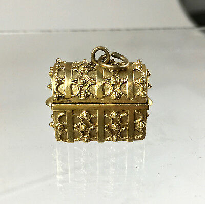 Vintage Large 14K Gold Etruscan Style Trunk Charm Lots of Detail Opens  Quality