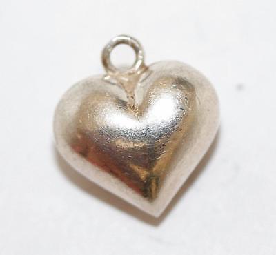 Puffy Heart Sterling Silver Vintage Bracelet Charm Pendant With Gift Box 1.4g