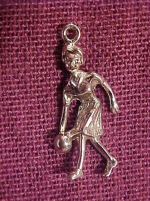 Sterling Silver 3 Dimensional LADY BOWLER Charm  Pendant Retro Hairstyle & Skirt