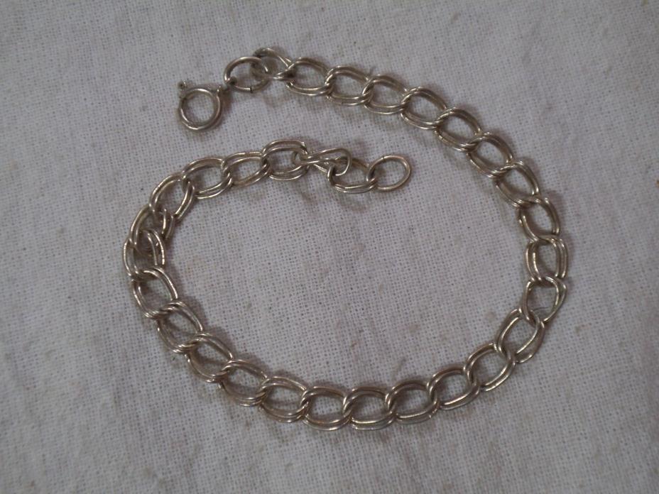 Vintage Sterling Silver Double Curb Link Starter Charm Bracelet-7.75