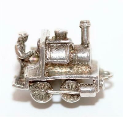 Train And Engineer Man Sterling Silver Vintage Bracelet Charm With Gift Box 3.6g