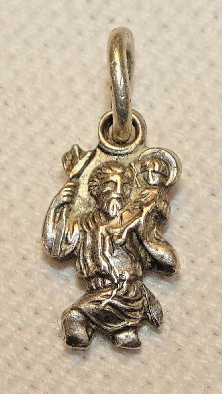 Saint Christopher Charm Antique Sterling Silver Creed Tiny