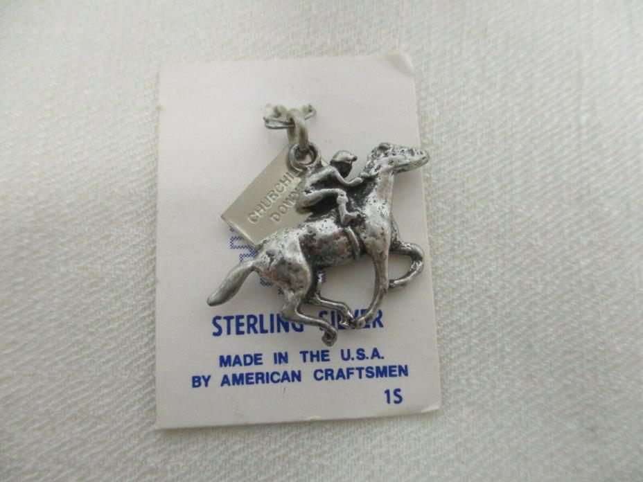 VINTAGE BELL STERLING SILVER CHURCHILL DOWNS HORSE RACING CHARM ~ MINT on CARD