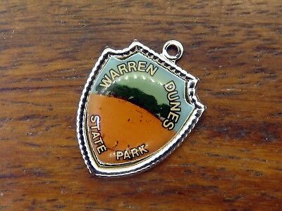 Vintage silver WARREN DUNES STATE PARK MICHIGAN TRAVEL SHIELD charm E#16