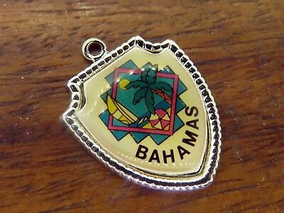 Vintage sterling silver BAHAMAS CARIBBEAN ISLAND BEACH TRAVEL SHIELD charm E#17