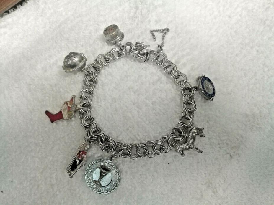 Vintage Sterling Silver Charm Bracelet with 7 Charms
