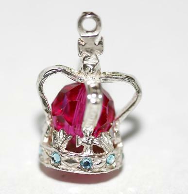 Royal Crown Crystal Set Sterling Silver Vintage Bracelet Charm With Gift Box