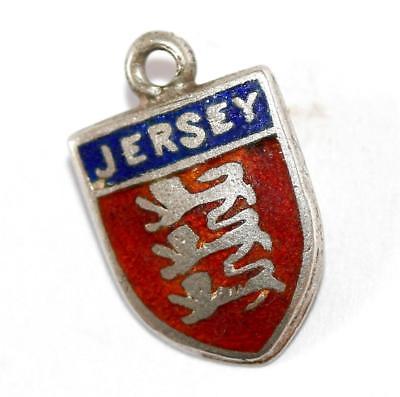 Jersey England Sterling Silver Enamel Shield Vintage Bracelet Charm 1g