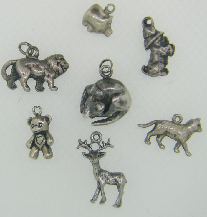 Lot of 7 Vintage Sterling Animal Charms.... So cute!