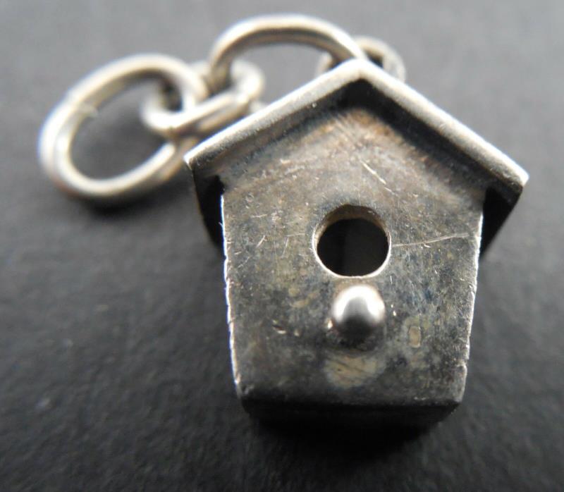 Vintage - Brown Country Sterling - Bird House - 3D Silver Charm - #1404