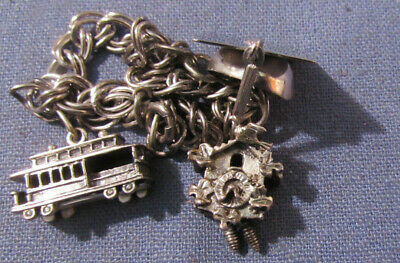 VINTAGE BEAU STERLING SILVER DOUBLE LINK CHARM BRACELET WITH 3 BEAU CHARMS