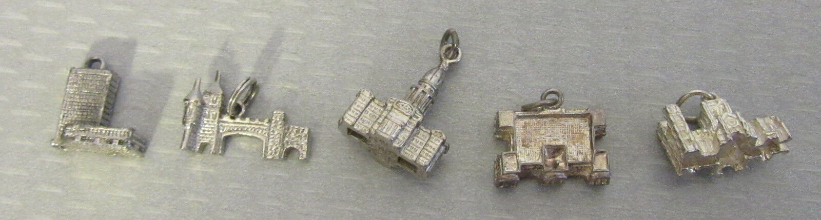 5P vtg lot 3D STERLING SILVER BUILDING CHARMS capitol tower bridge 19g