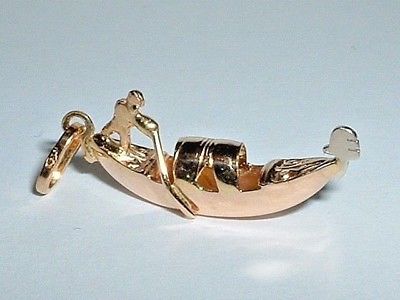 VINTAGE 18k YELLOW & WHITE GOLD 3D GONDOLA BOAT VENICE ITALY PENDANT CHARM