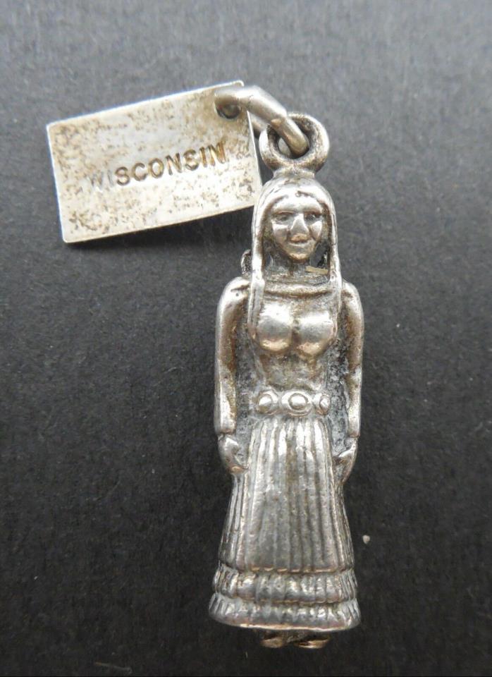 Vintage -Wisconsin -Native American Woman with Papoose - 3D- Bell Sterling Charm