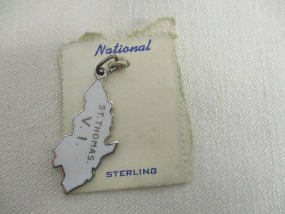 VINTAGE NATIONAL STERLING SILVER ENAMEL ISLAND of ST THOMAS VIRGIN ISLANDS CHARM