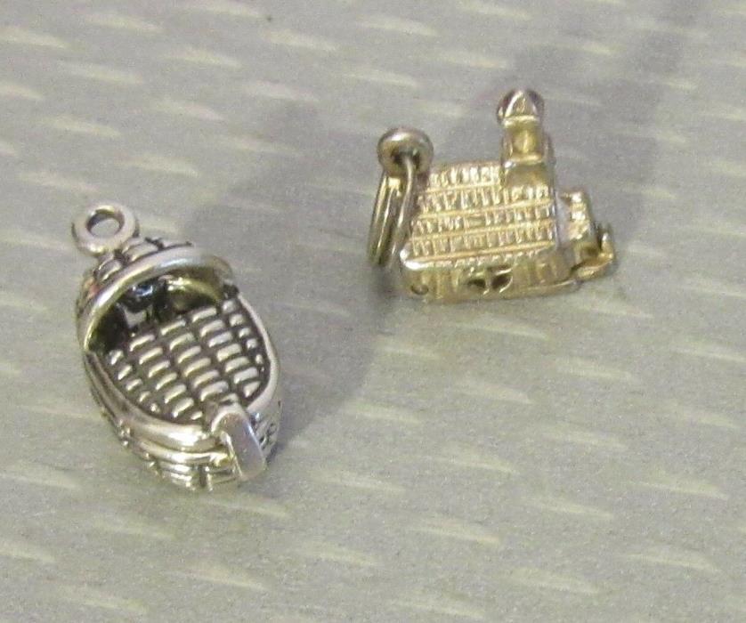 2P vtg lot STERLING SILVER MOVABLE CHARMS church bride groom & baby in bassinet