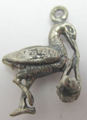 Vintage Sterling Silver 925 3D Stork with Baby Charm