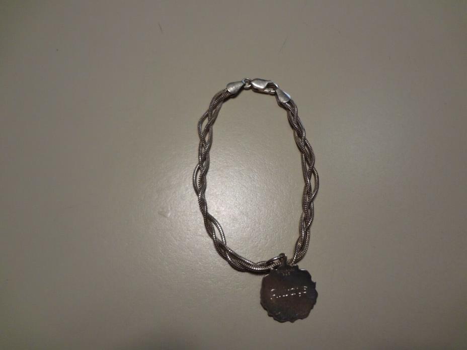 #177 VINTAGE STERLING SILVER TWISTED BRACELET WITH CHARM WITH INITIALS-925-OLD