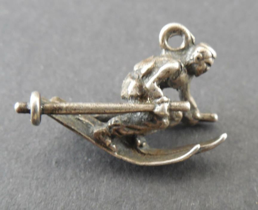 Vintage - Skier - Downhill Racer - Winter Sports - 3D Sterling Silver Charm