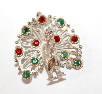 Nuvo Christmas Peacock Crystal Sterling Silver Vintage Bracelet Charm