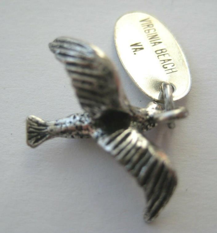 VINTAGE Sterling SEAGULL Bird Silver Bracelet Charm VIRGINIA BEach Souvenir Tag