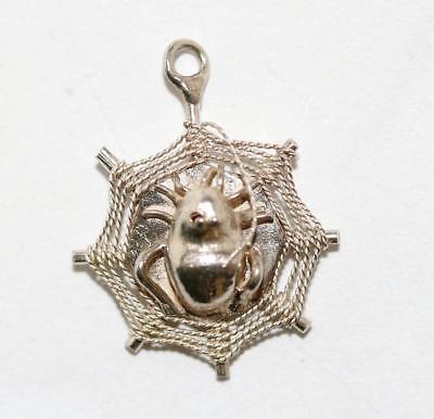 Spider In Web 900 Silver Vintage Bracelet Charm With Gift Box 1g