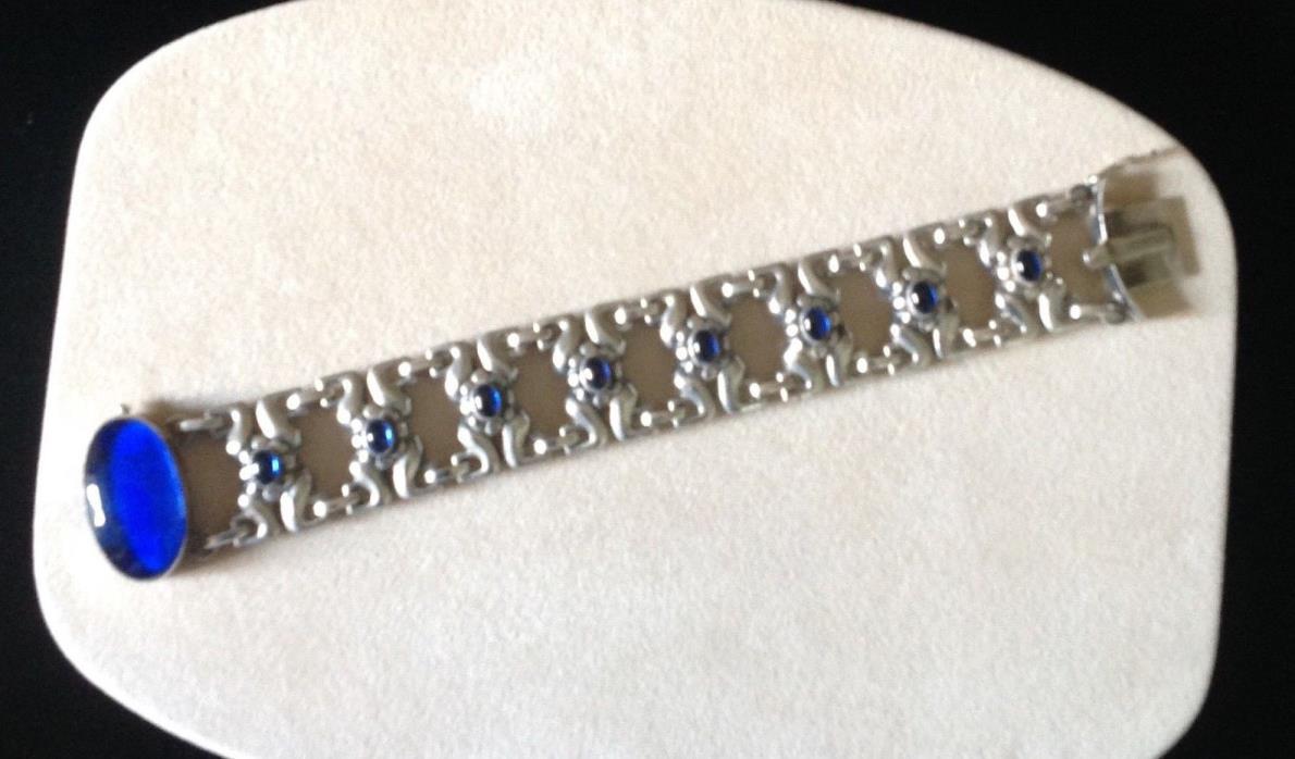 Georg Jensen Sterling Vintage Bracelet #35 with Sapphire Cabochons RARE