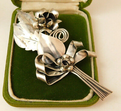 Vintage RAFFAELE Sterling Silver Large Flower Bouquet Leaf Brooch Pin 12j 25