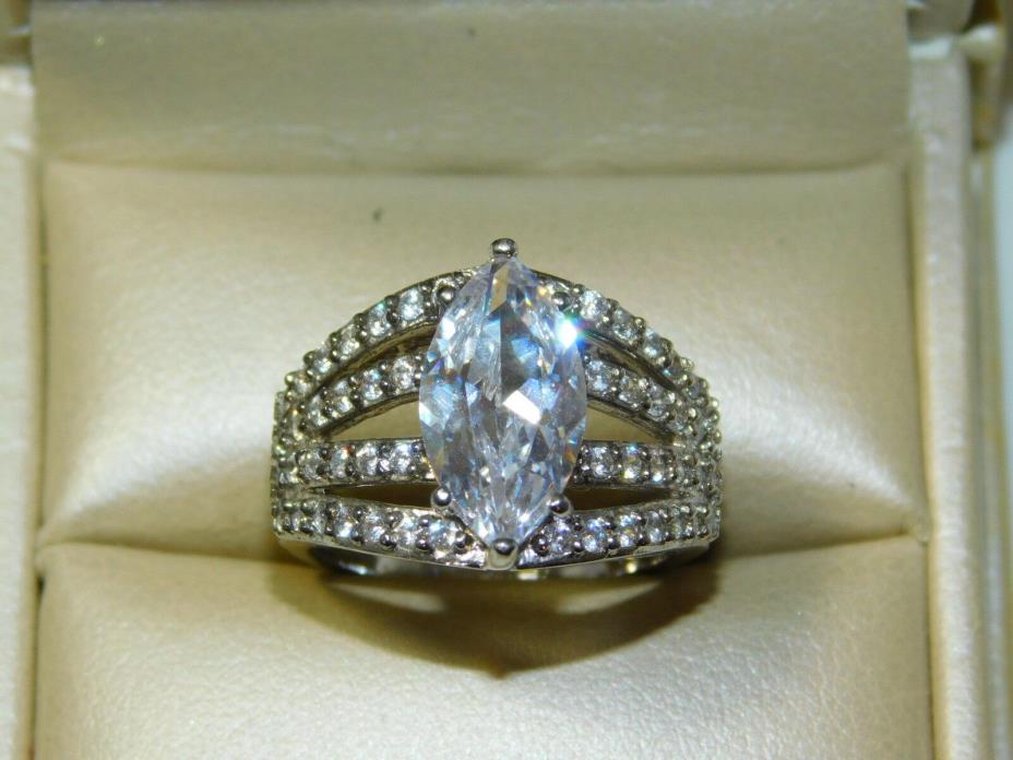 Chunky Sterling Silver 925 Bling Large Marquise CZ Engagement  Ring size 7.5