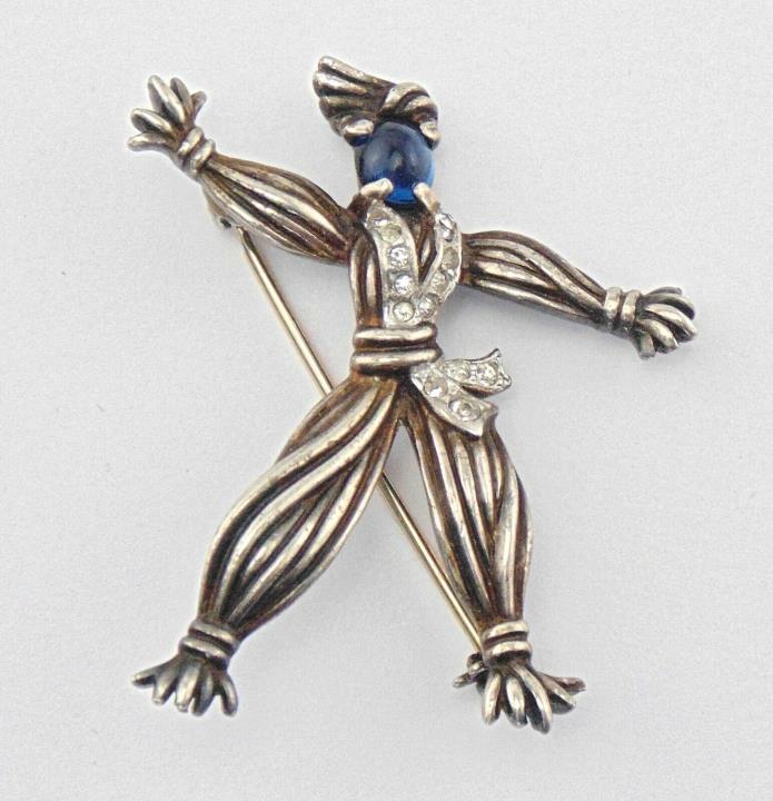 Vintage Signed Trifari Sterling Silver Rhinestone Rintintin Rag Doll Pin Brooch