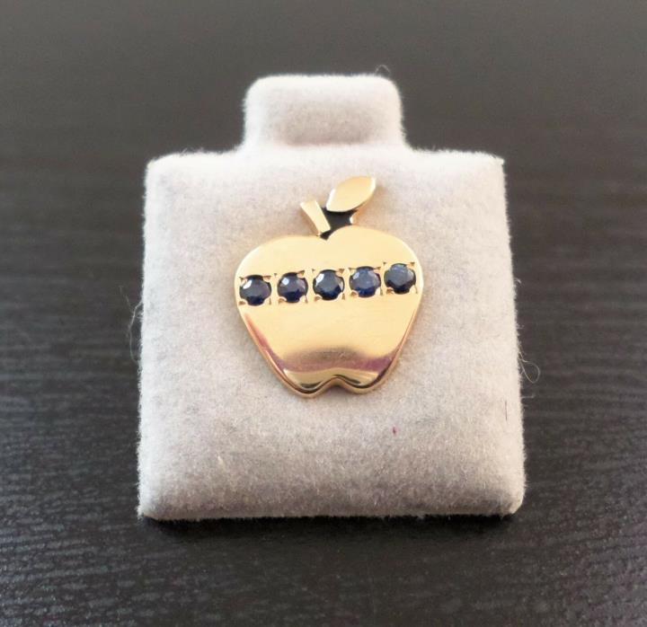 14K Gold Stamped, cTo Signed, 5 Real Miniature Sapphires, Apple Pin.