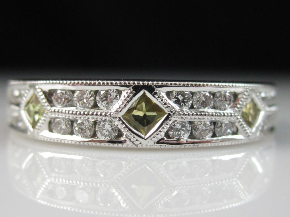14K Diamond Band Ring Yellow Sapphire White Channel Anniversary Wedding Size 5.5