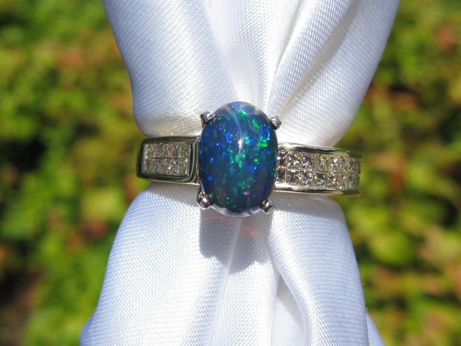 Black Opal Diamond Ring 14K Yellow Gold Invisible UNIQUE ONE OF A KIND Size 7