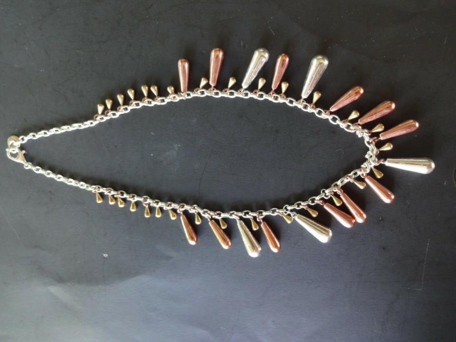 Vintage Necklace Sterling Silver Brass Copper Teardrop Dangles