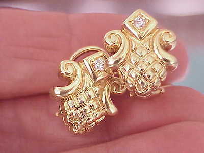 DESIGNER NANCY & DAVID 18K GOLD DIAMOND PINEAPPLE DESIGN PIERCED EARRINGS