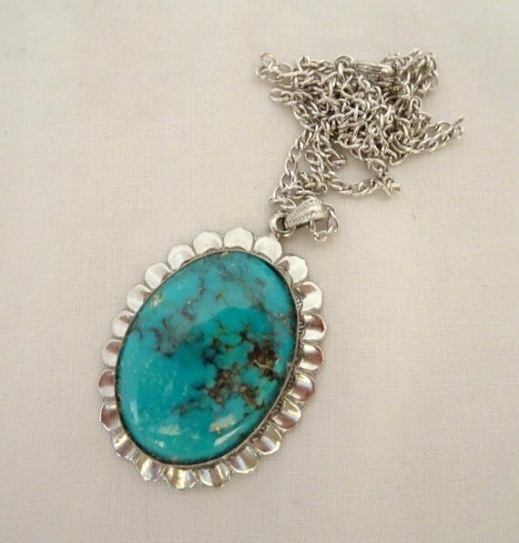 Vintage L.S.P. Co. Turquoise and Sterling Silver Pendant Necklace Signed